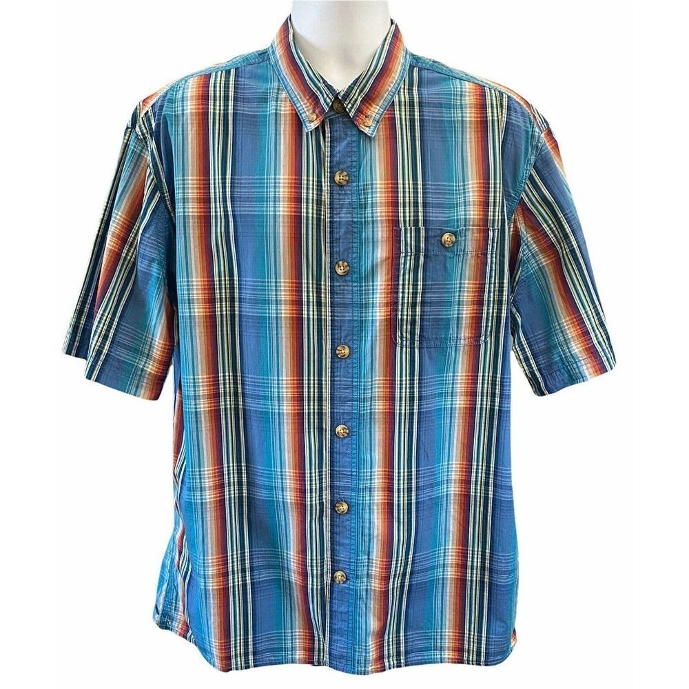 Duluth Trading Co Mens Plaid BBQ Short Sleeve Button Down Shirt Size Large